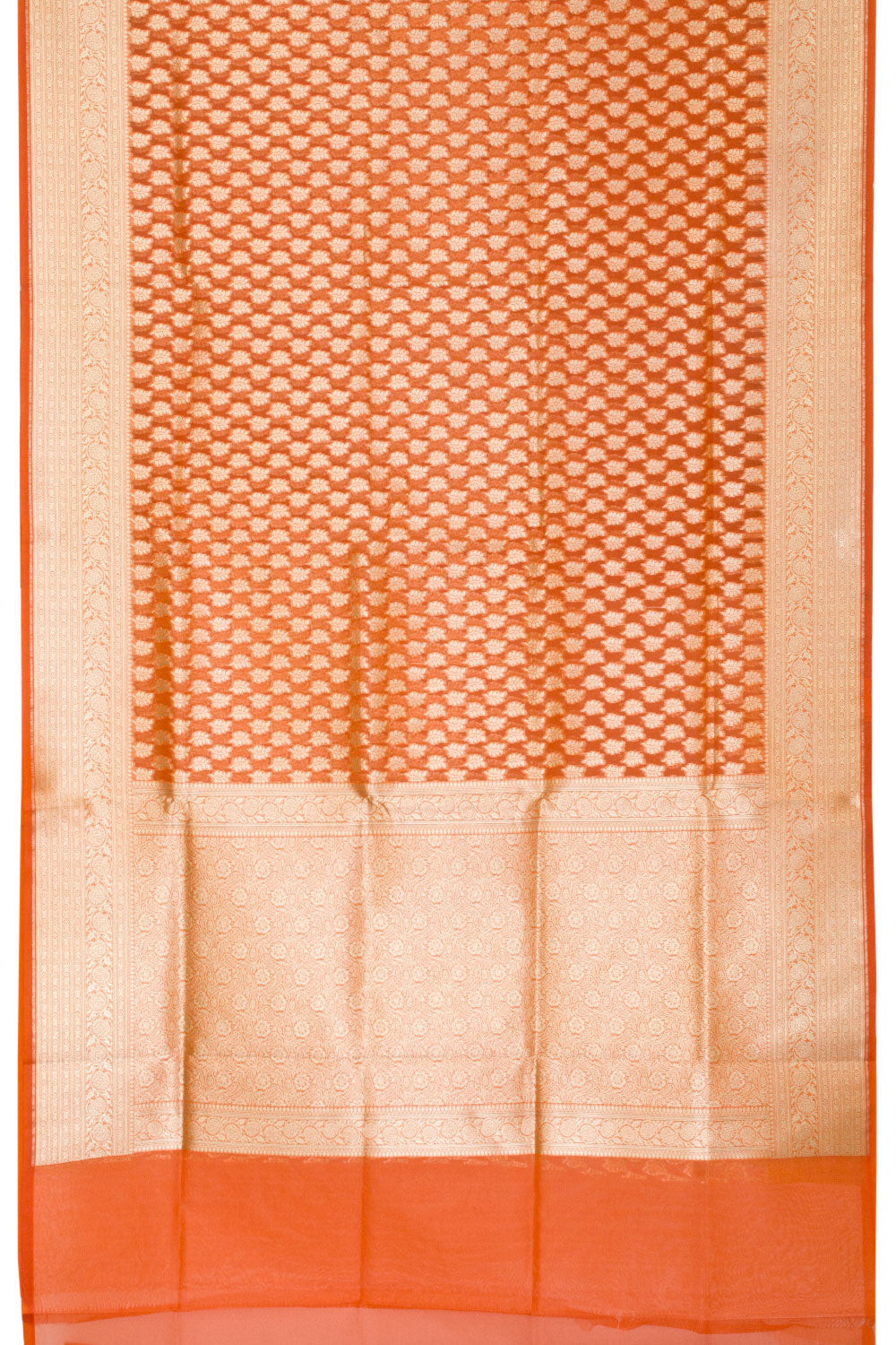 Rusty Orange Handloom Banarasi Katrua Kora Silk Saree 10063184