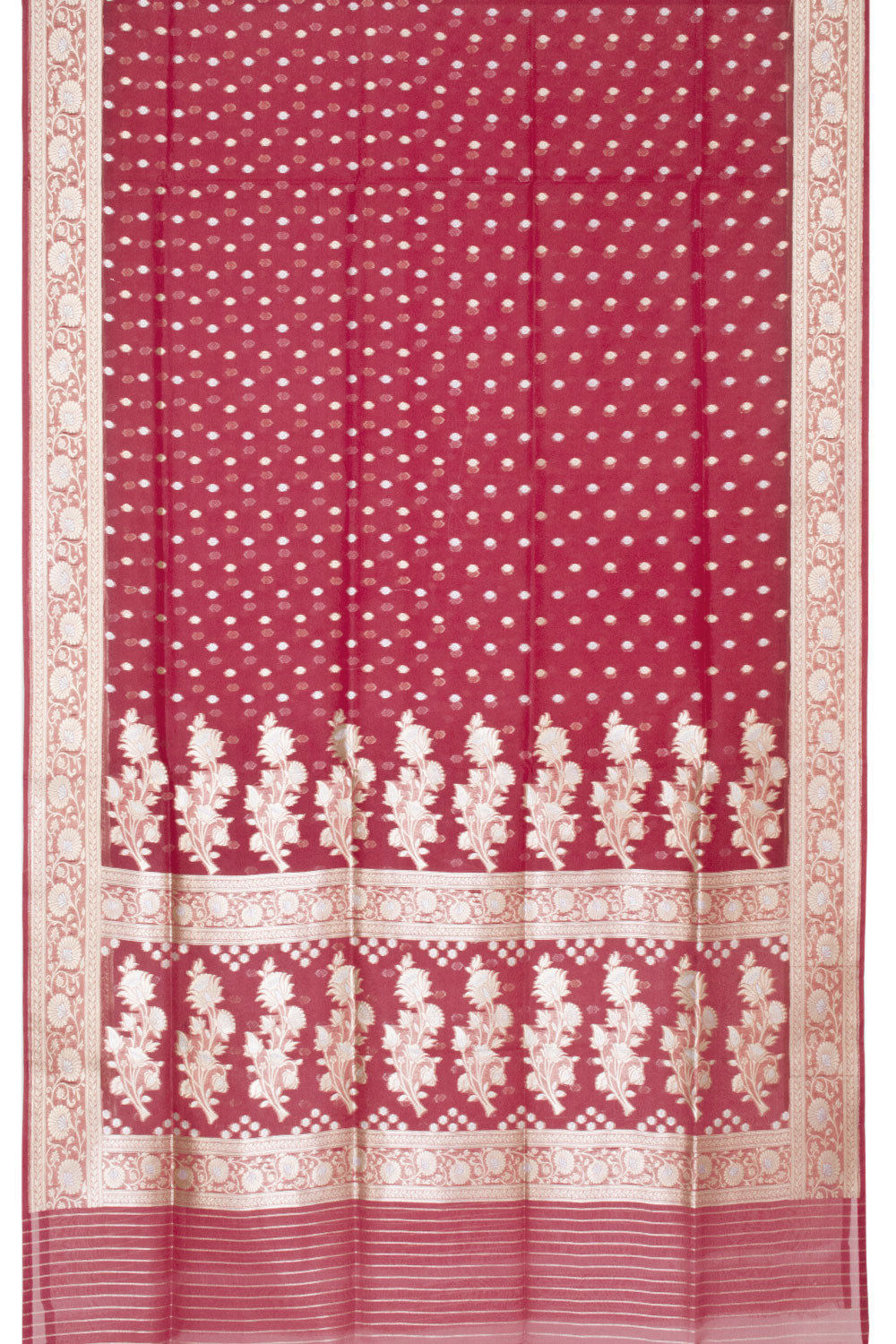 Red Handloom Banarasi Kora Silk Saree