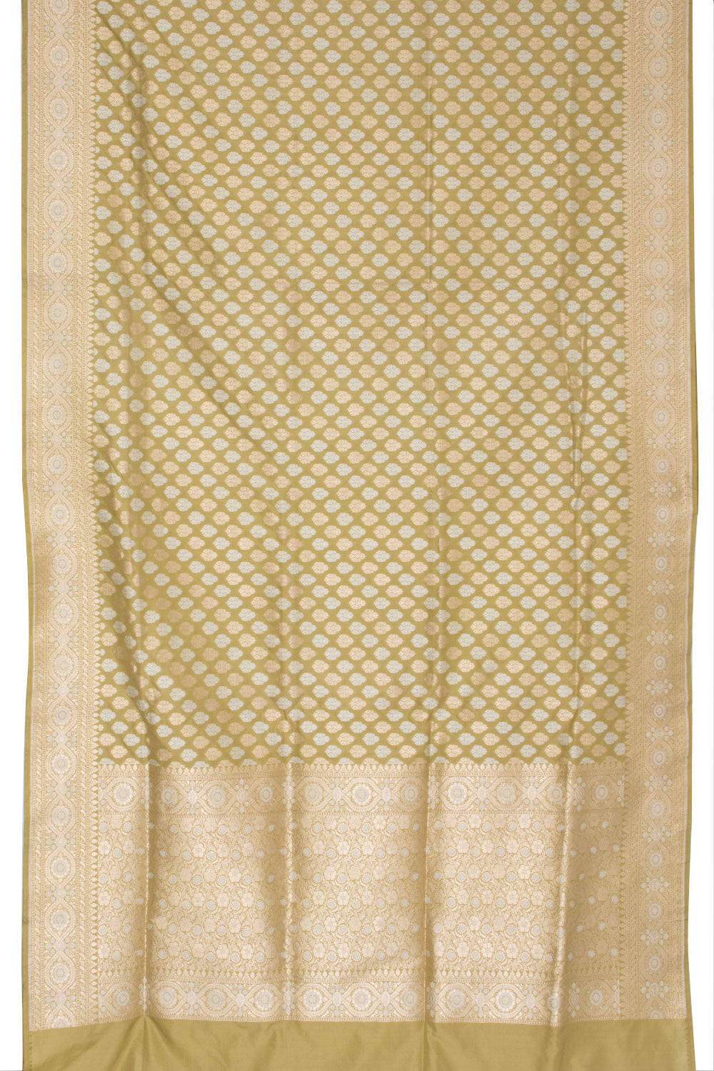 Light Olive Green Handloom Banarasi Katan Silk Saree 10063207