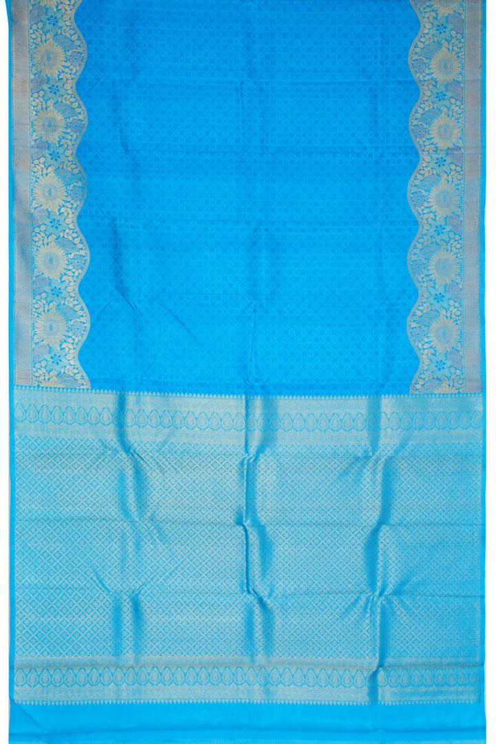 Cerulean Blue Pure Zari Jacquard Kanjivaram Silk Saree 10063343