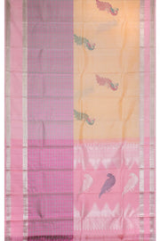 Cream & Pink Handloom Pure Zari Kanjivaram Silk Saree 10063353