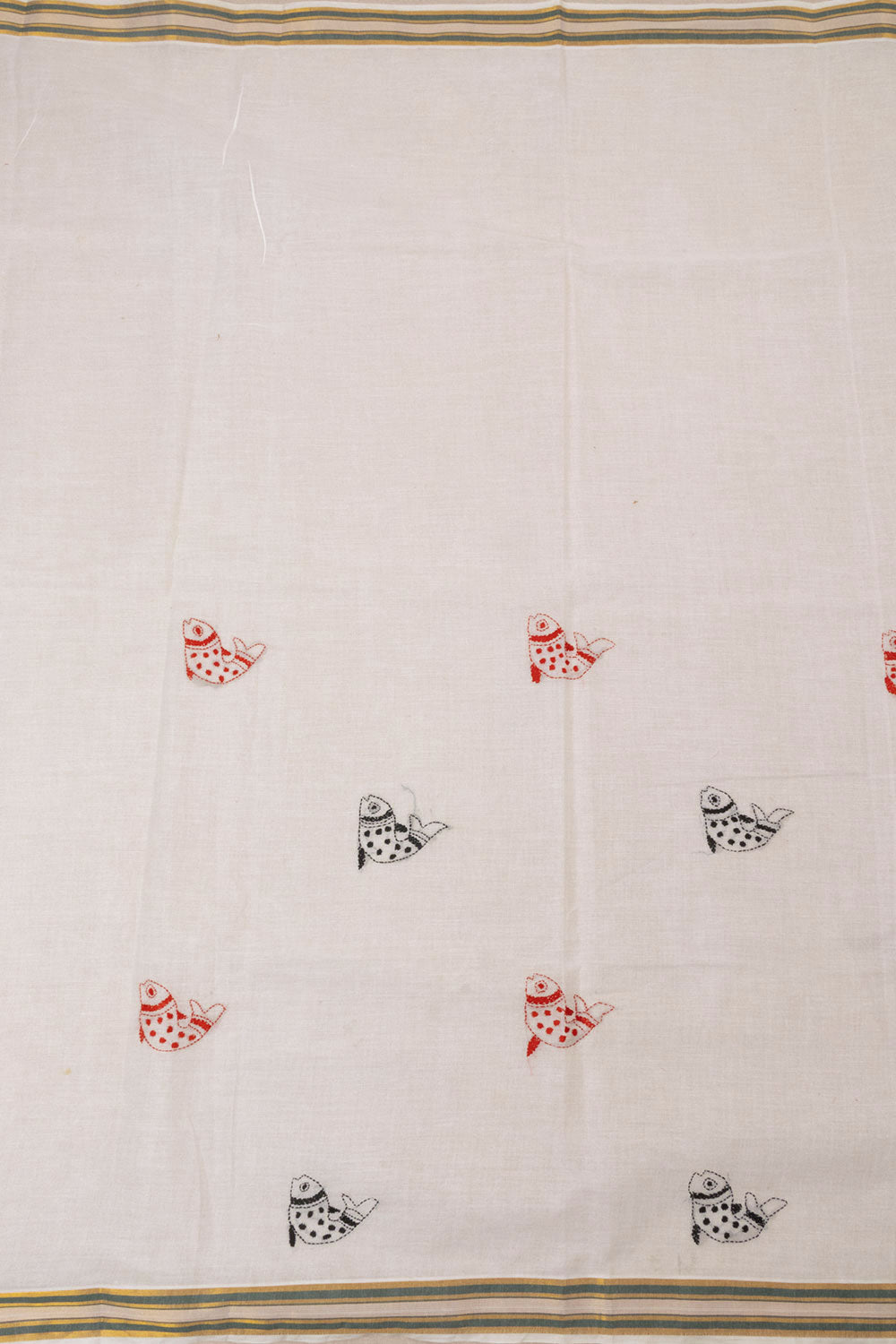 Off White Kantha Embroidered Cotton Saree - Avishya