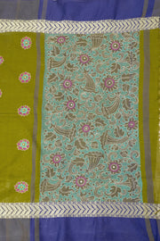 Green Kantha Embroidered Cotton Saree - Avishya