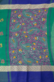 Green Kantha Embroidered Cotton Saree - Avishya