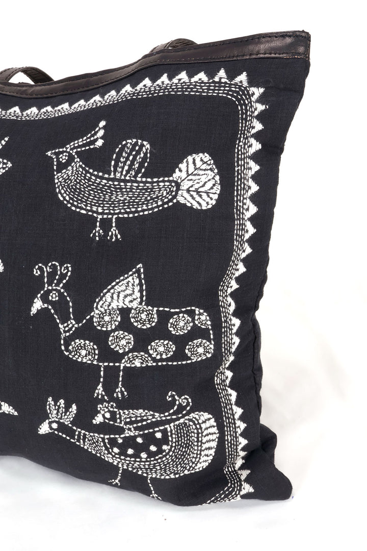 Black Kantha Embroidery Hand bag 10063521