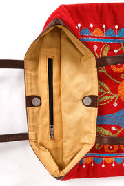 Red Kantha Embroidery Hand bag 10063526