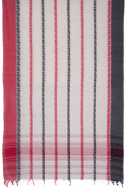 White with Red Handloom Dhaniakhali Cotton Saree - 10063544