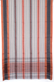 White with Orange Handloom Dhaniakhali Cotton Saree - 10063548