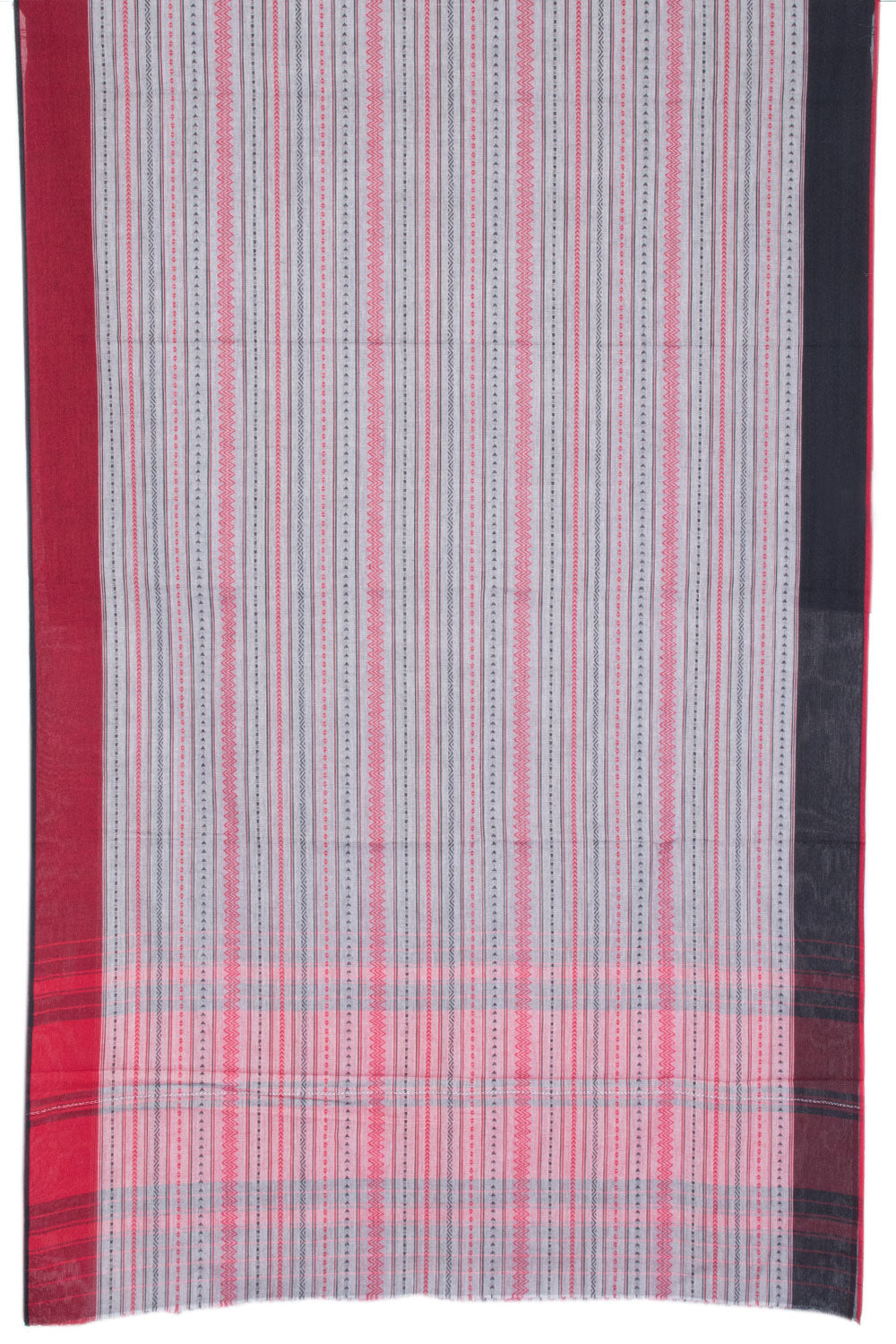 Grey with Red Handloom Dhaniakhali Cotton Saree - 10063551