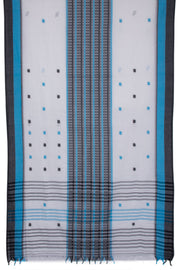 White with Blue Handloom Dhaniakhali Cotton Saree - 10063554