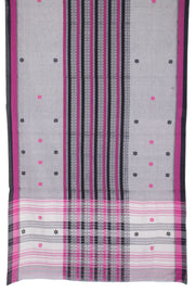 Grey with Pink Handloom Dhaniakhali Cotton Saree - 10063556