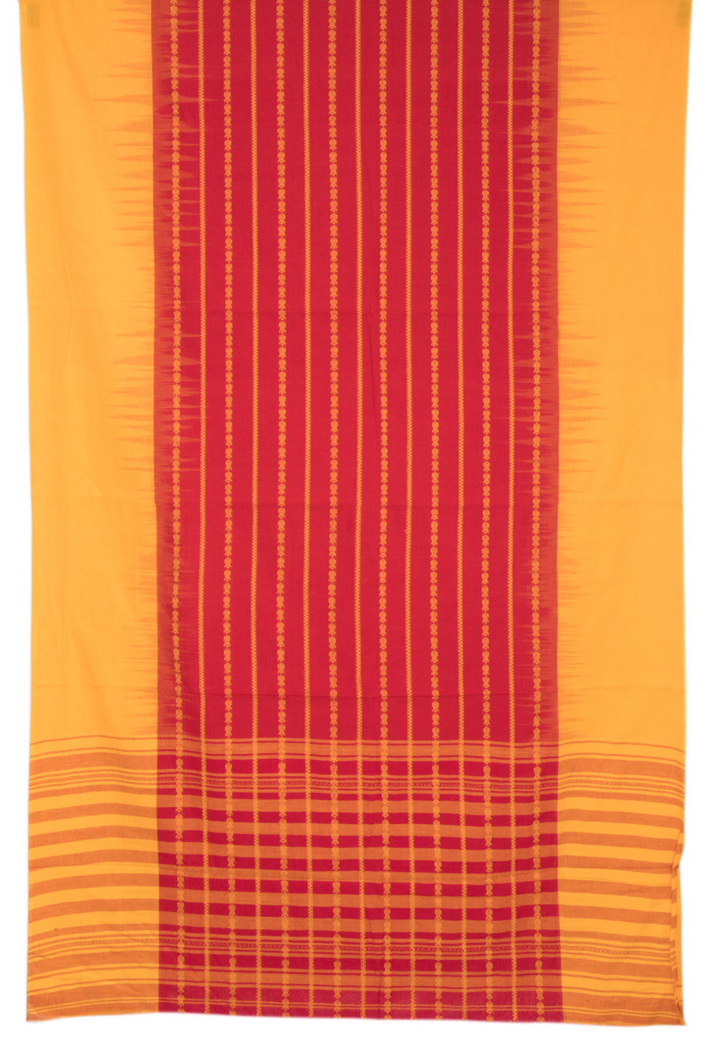Red with Yellow Handloom Dhaniakhali Cotton Saree - 10063562