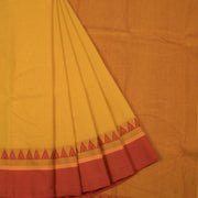 Cantaloupe Yellow Handloom Dhaniakhali Cotton Saree 10063814