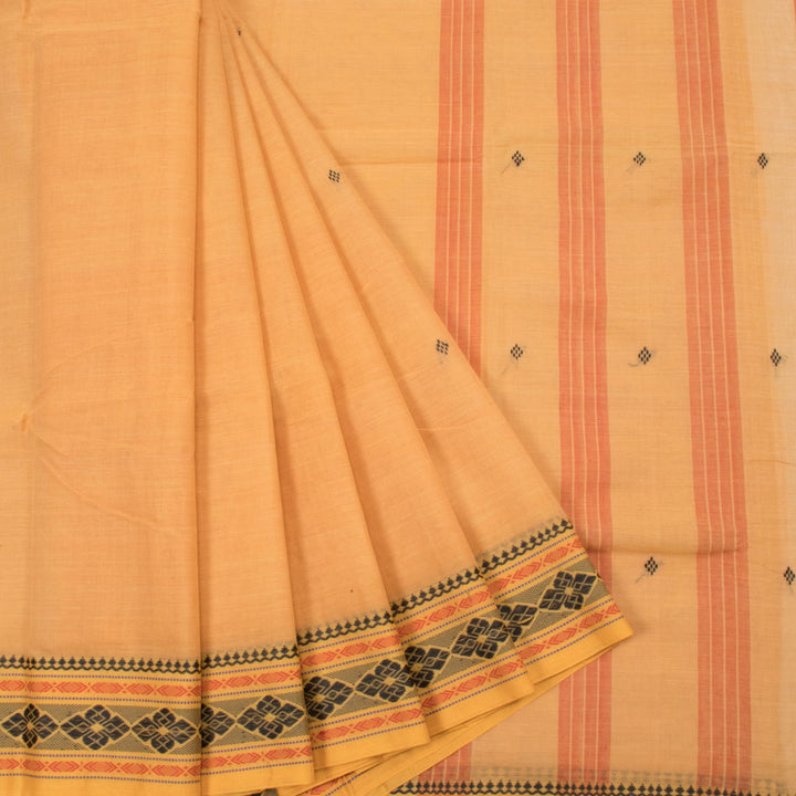 Light Orange Handloom Dhaniakhali Cotton Saree 10063817