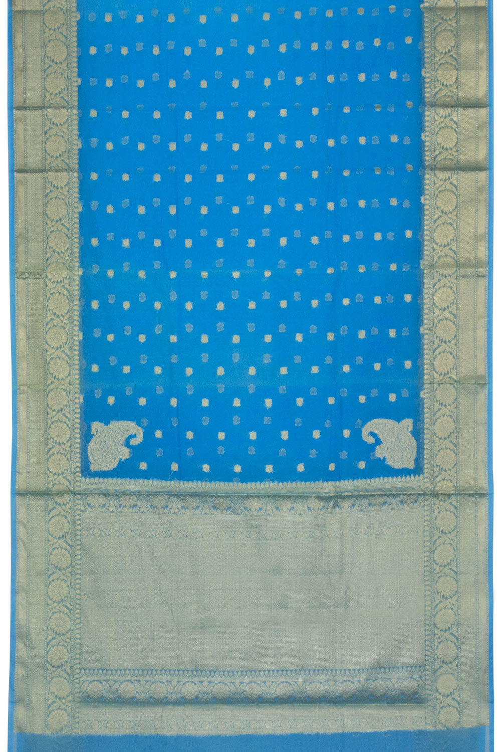 Multi colour Pure Handloom Kanchi Kalamkari Silk Saree Copper Sulphate Blue Border and Pallu with Blouse(COD ON REQUEST)