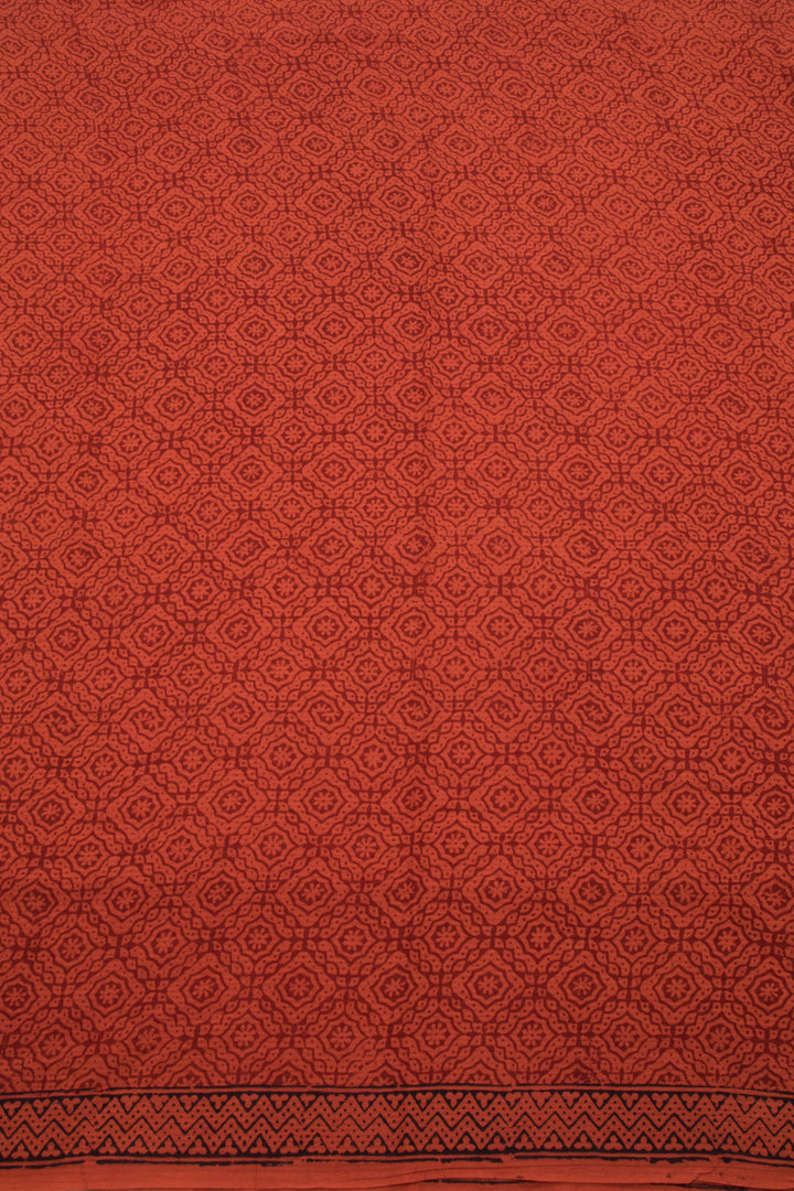 Brick Orange with Maroon Bagh Printed Cotton 3-Piece Salwar Suit Material - 10063875