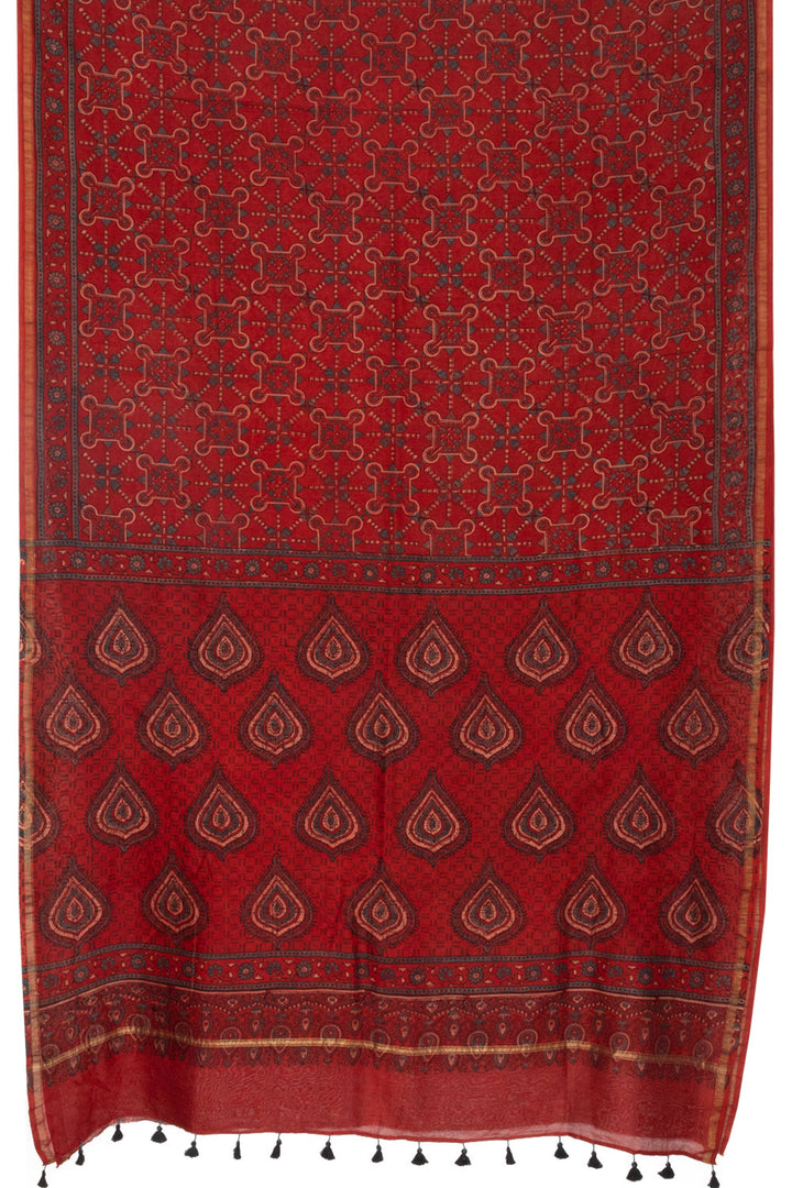 Brown Ajrakh Printed Silk Cotton Saree 10063915
