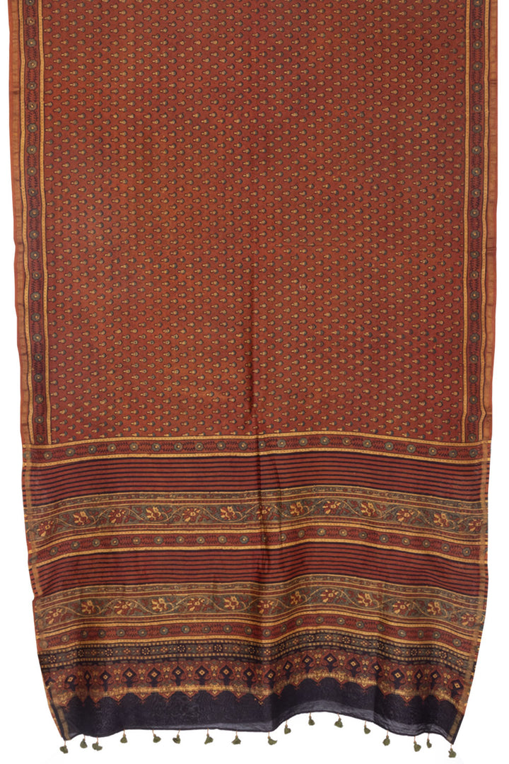 Rust Orange Ajrakh Printed Silk Cotton Saree 10063918