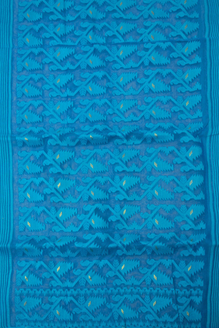 Royal Blue Handloom Jamdani Style Jamdani Cotton Saree - Avishya