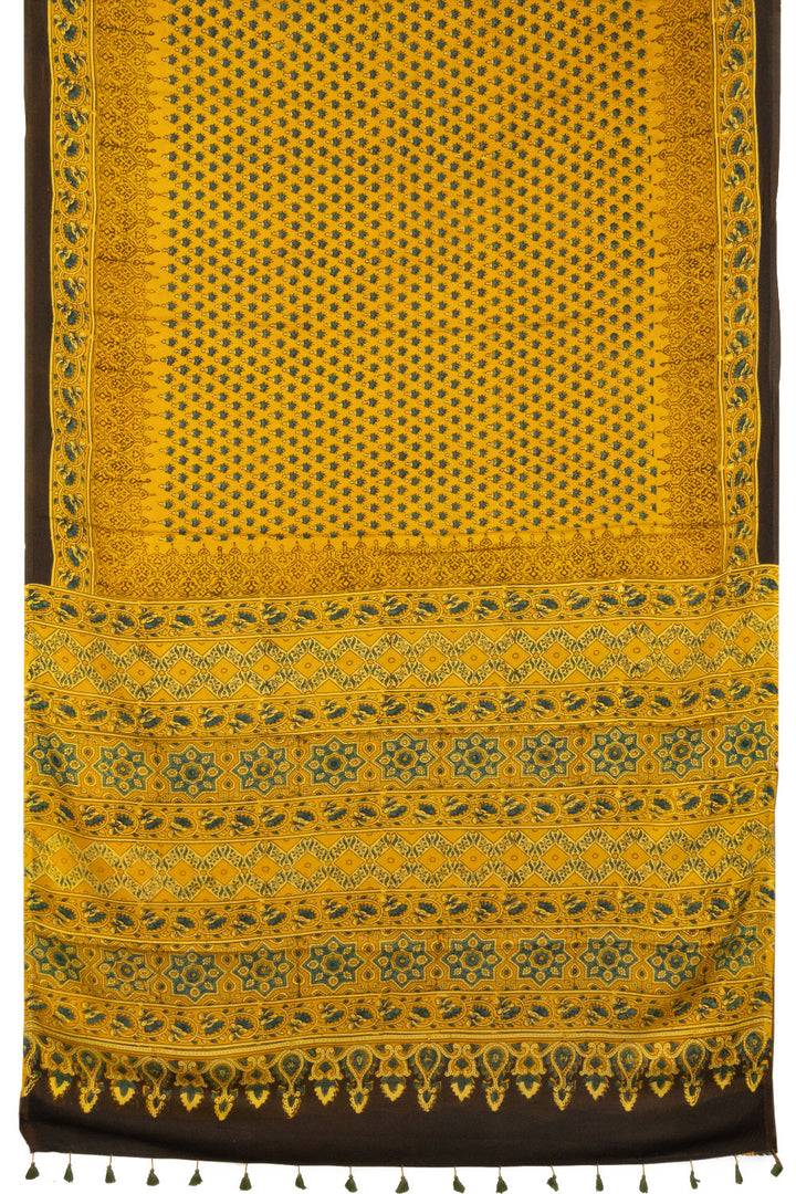 Yellow Handloom Ajrakh Modal Silk Saree - Avishya