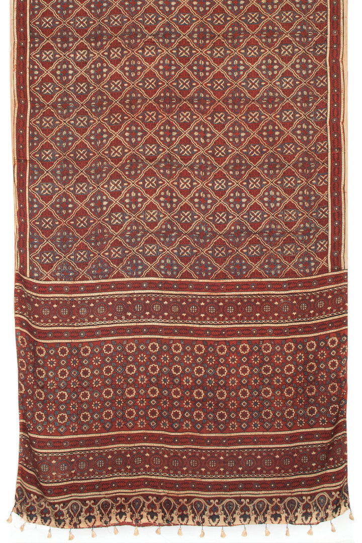 Brown Handloom Ajrakh Modal Silk Saree  - Avishya 