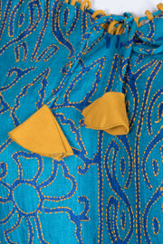 Blue Kantha Embroidered Tussar Silk Kurta - Avishya