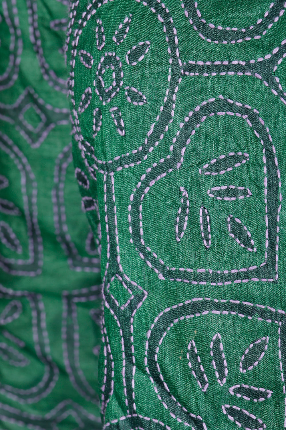 Green Kantha Embroidered Tussar Silk Kurta - Avishya