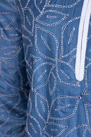 Blue Kantha Embroidered Tussar Silk Kurta - Avishya