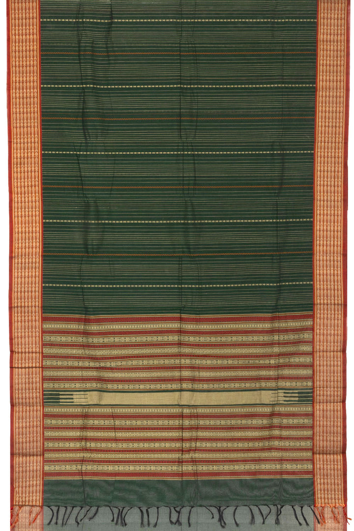 Deep Green Handloom Kanchi Cotton Saree - Avishya
