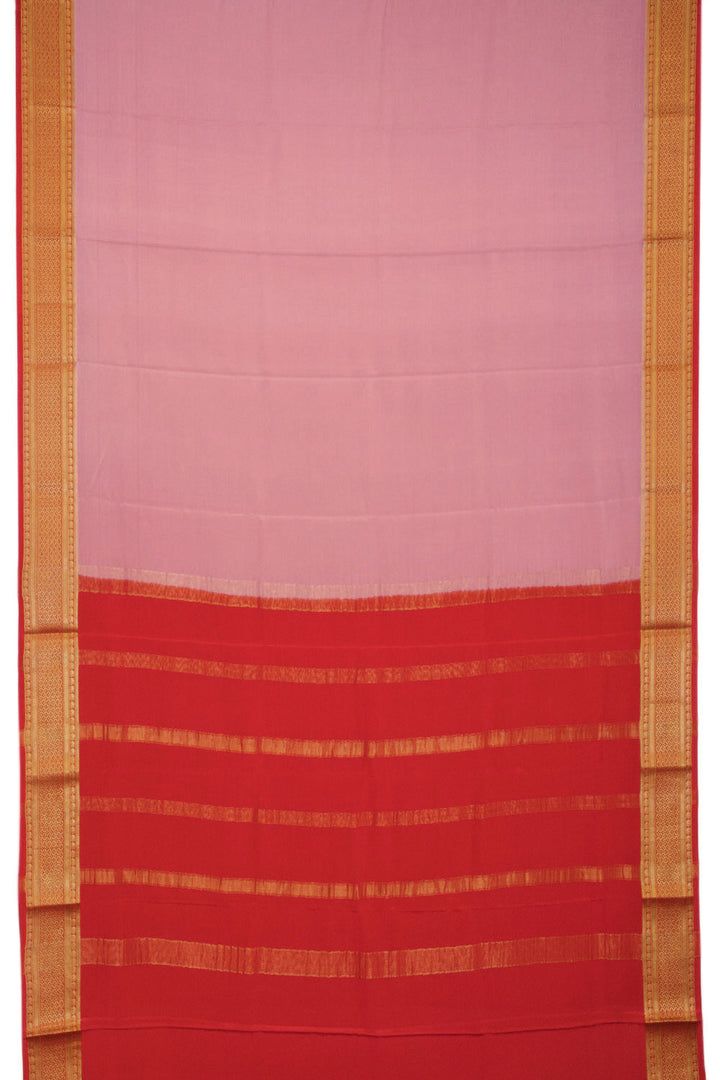 Baby Pink with Red Mysore Crepe Silk Saree - 10064303