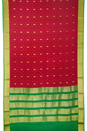 Chilli Red Mysore Crepe Silk Saree With Geometric Butta Design And Zari Border 10076658