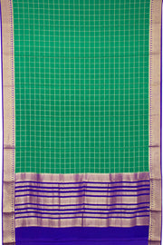 Peacock Green Mysore Crepe Silk Saree With Zari Checks And Zari Border 10076660