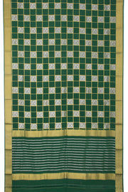 Jungle Leaf Green Mysore Crepe Silk Saree With Checks And Zari Border 10076662