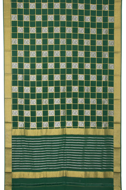 Jungle Leaf Green Mysore Crepe Silk Saree With Checks And Zari Border 10076662
