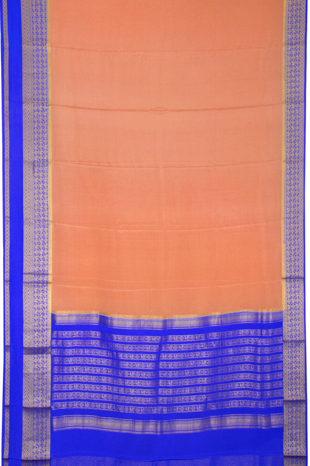 Peach with Blue Mysore Crepe Silk Saree - 10064321