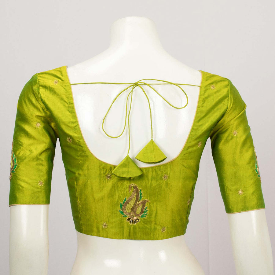 Dual Shade Green Aari Embroidered Kanjivaram Silk Blouse - Avishya