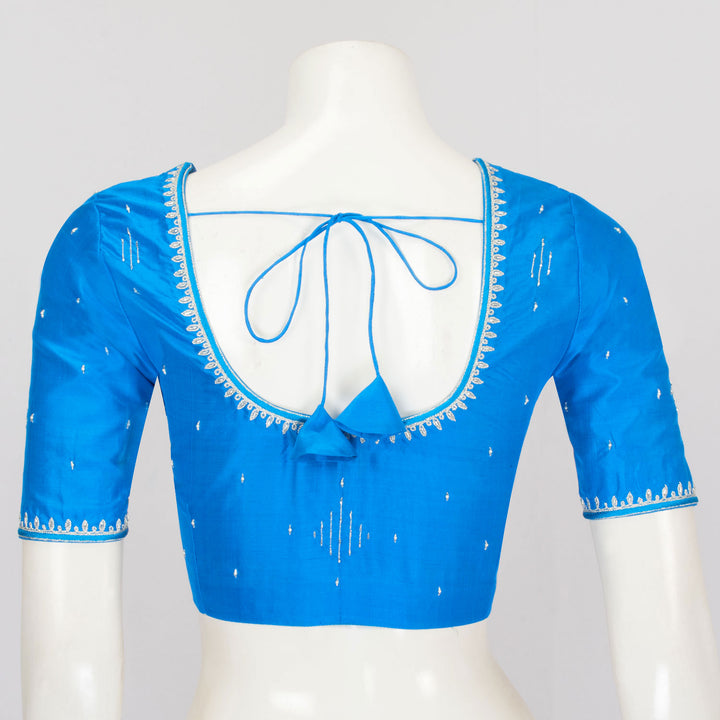 Copper Sulphate Blue Aari Embroidered Raw Silk Blouse - Avishya