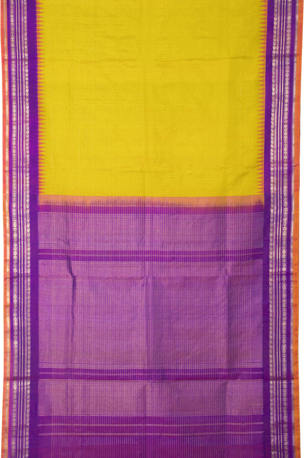 Yellow with Violet Handloom Gadwal Kuttu Silk Saree - Avishya