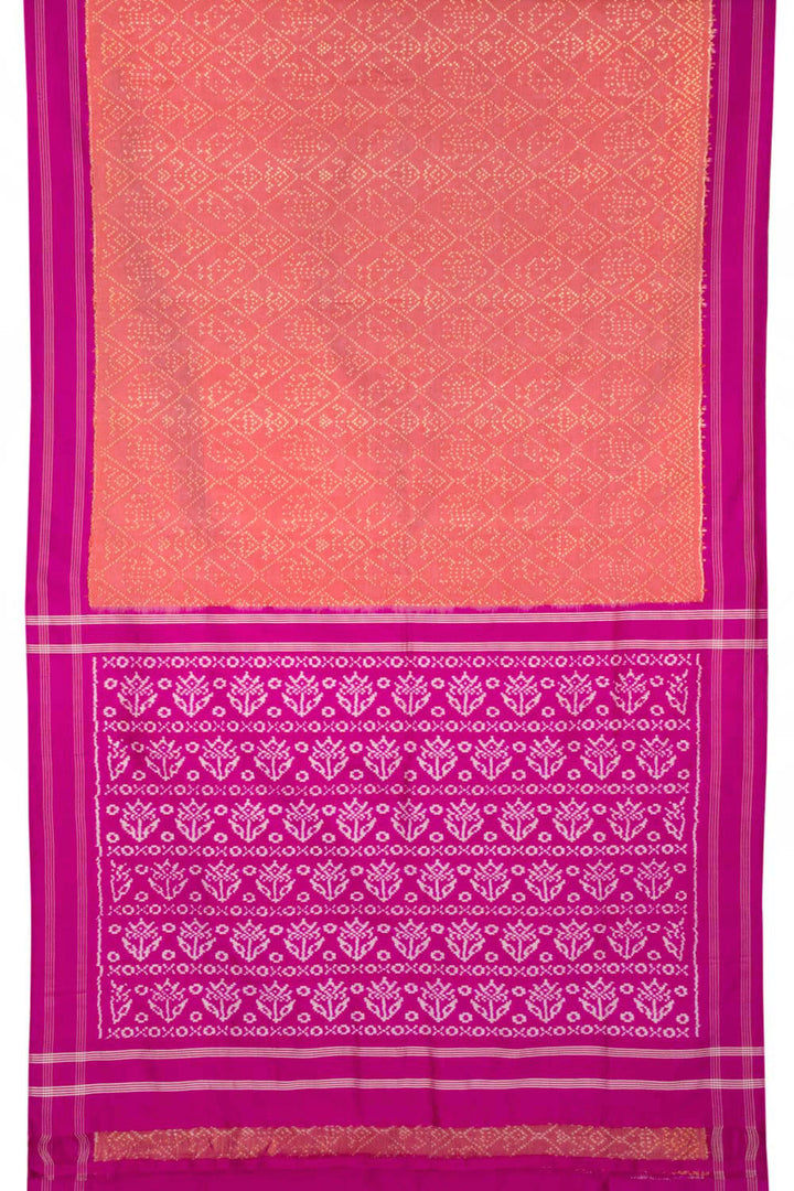 Orange with Purple Handloom Pochampally Ikat Silk Saree - Avishya