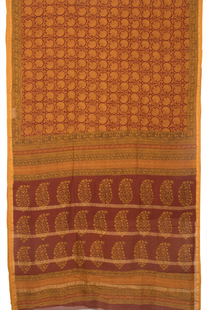 Brick Orange Bagh Printed Silk Cotton Saree - Avishya