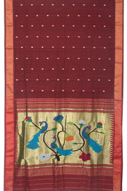 Dark Maroon Handloom Paithani Cotton Saree 10064574