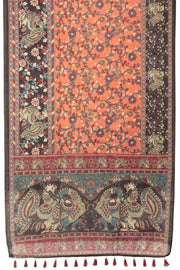 Orange Printed Kalamkari Malai Cotton Saree 10064646