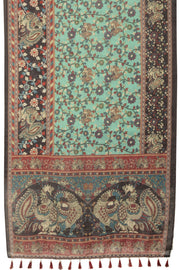 Blue Printed Kalamkari Malai Cotton Saree 10064650