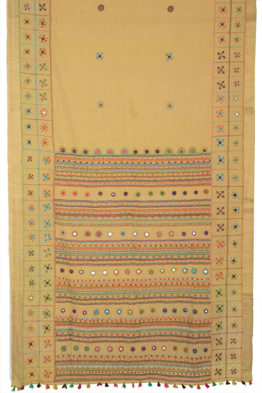 Beige Embroidered Mangalgiri Cotton Saree 10064702