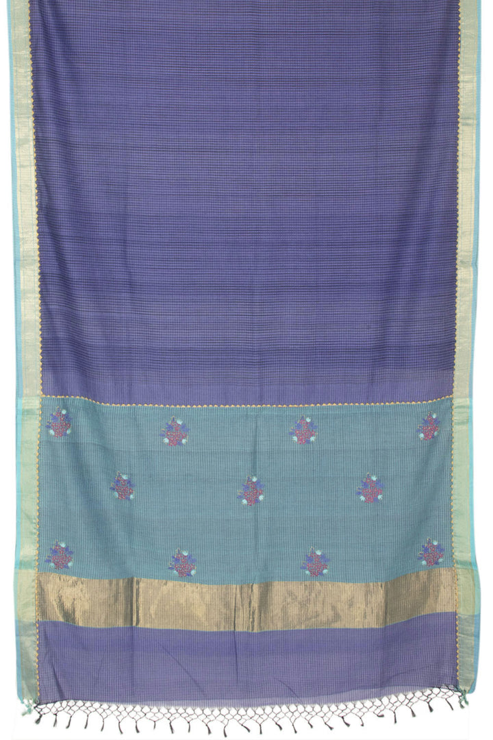 Berry Blue Hand Embroidered Mangalgiri Cotton Saree - Avishya