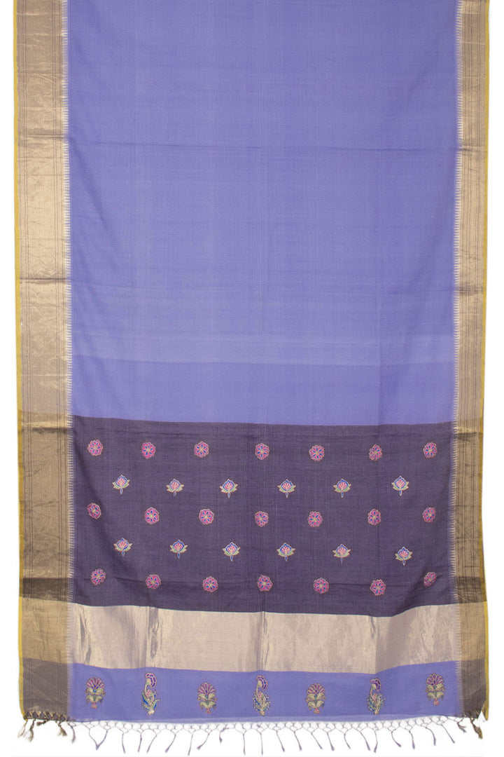 Slate Blue Handloom Maheshwari Silk Cotton Saree - Avishya