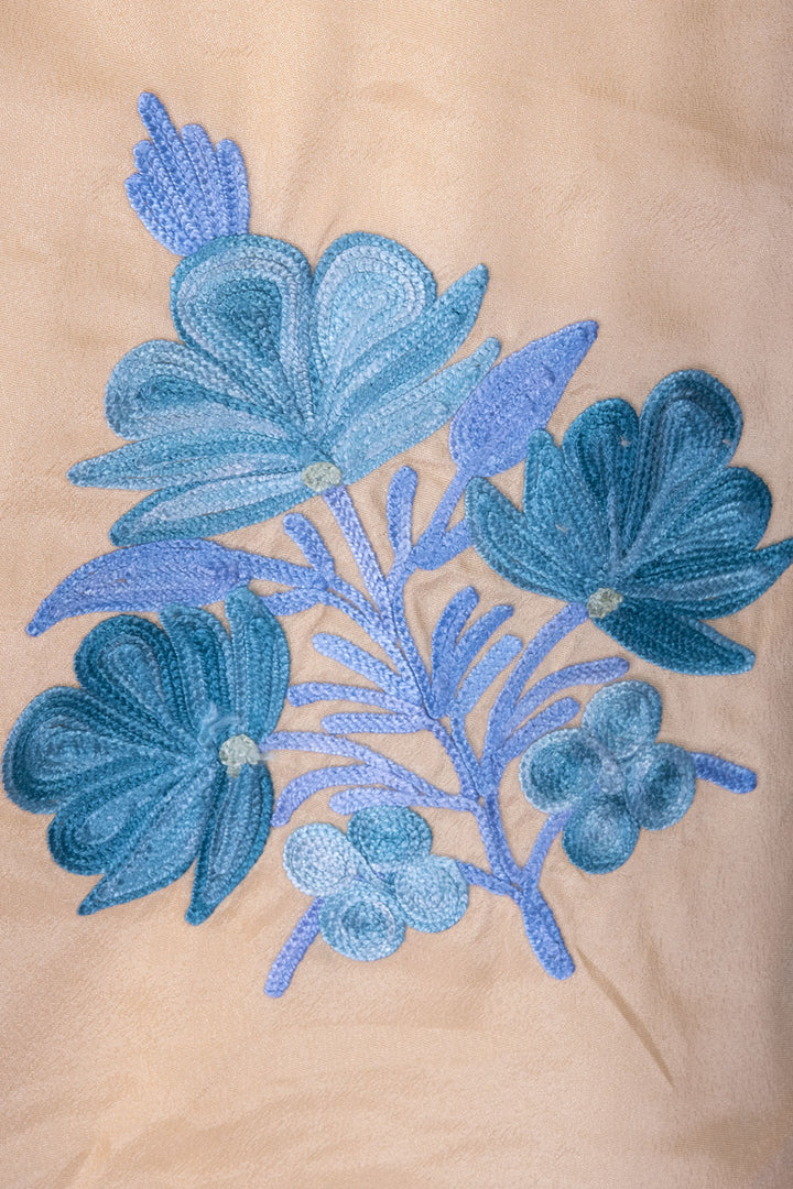 Beige Sozni Embroidered Crepe Silk Kaftan 10064736