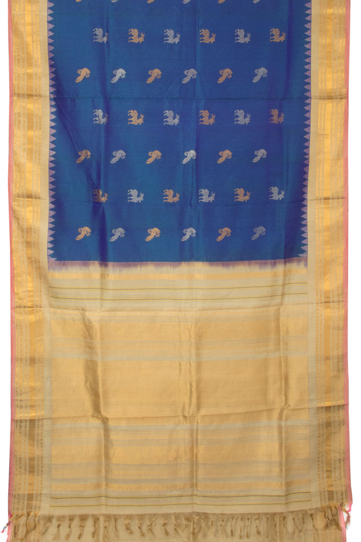 Navy Blue Handloom Gadwal Kuttu Silk Saree - Avishya