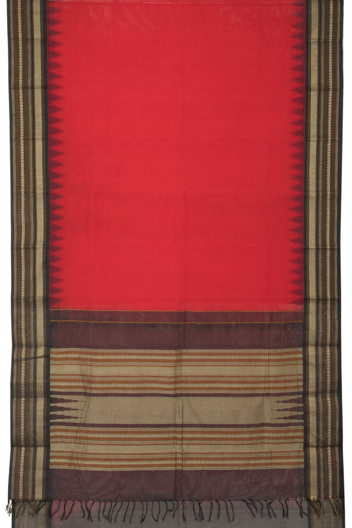 Chilly Red Handloom Raw Silk Saree - Avishya