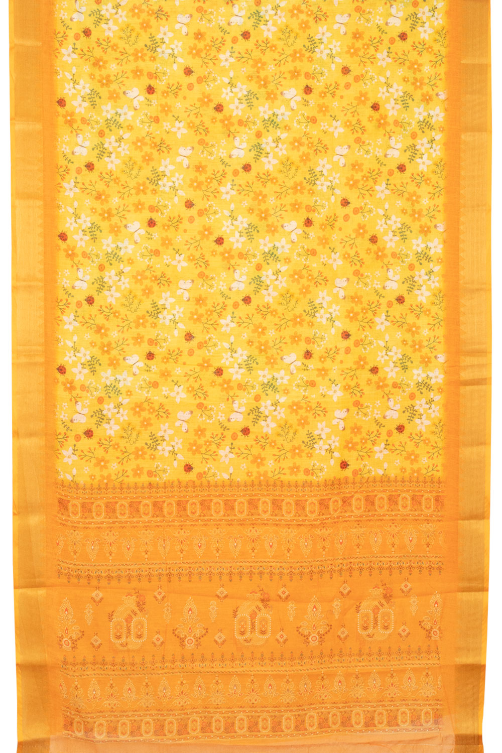 Yellow Digital Printed Linen Saree  - Avishya